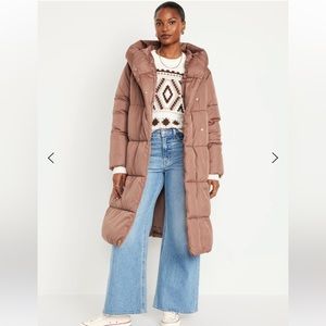 NWT OLD NAVY Water-Resistant Long Hooded Puffer Coat Extra Large mocha frosting
